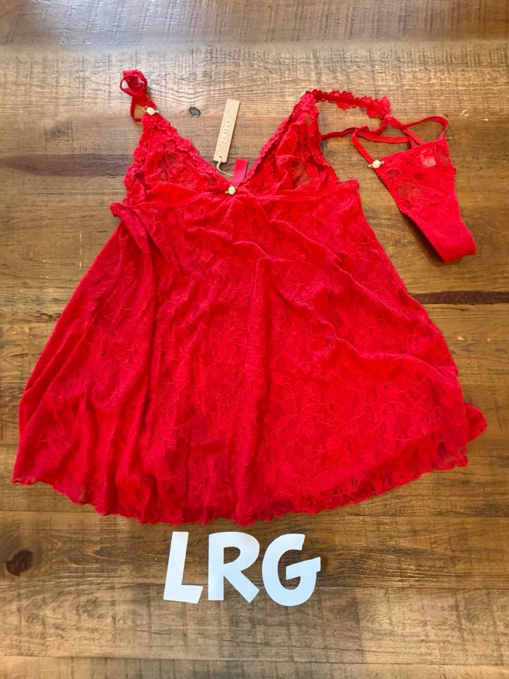 Skims red lace slip dress with matching thong  Large